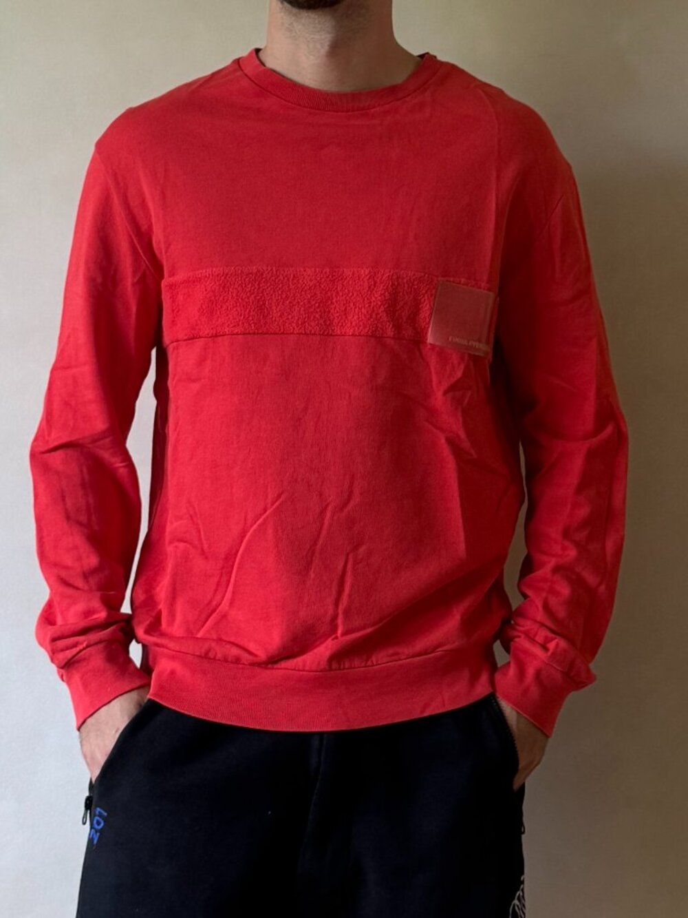 Gosha Rubchinskiy Red Crewneck Sweatshirt — PVC Logo Patch
